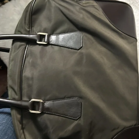 Prada Large green nylon and brown leather commuter bowling bag & lock & keys - Picture 13 of 17